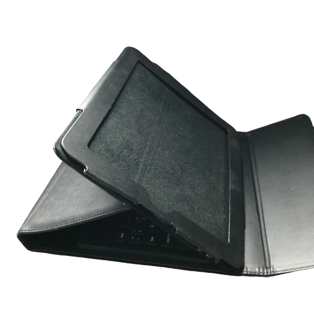 BROOKSTONE IPad cover, keyboard and stand. Black Leather